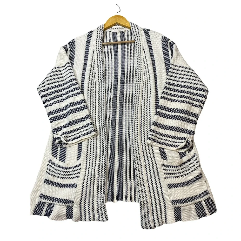 Ellison Womens Striped Open Front Cardigan Sweater Textured Knit‎ L Boho Coastal